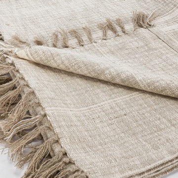 Uno 50 Inch Throw Blanket Cotton and Linen Woven Striped Design Beige By Casagear Home BM284496