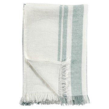 50 Inch Throw Blanket Soft Belgian Flax Linen Sage Green Stripes White By Casagear Home BM284498