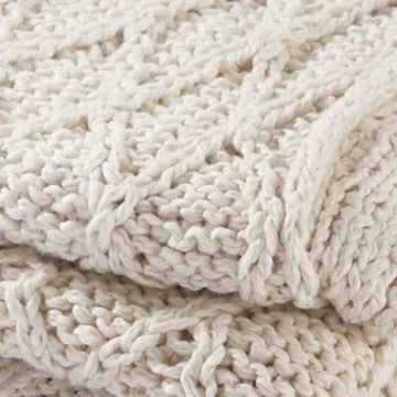 Lyla 50 Inch Cotton Throw Blanket Hand Knitted Diamond Pattern White By Casagear Home BM284505