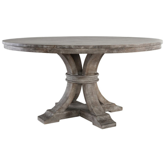 60 Inch Classic Round Wood Dining Table, Pedestal, Handcrafted, Gray, Brown By Casagear Home