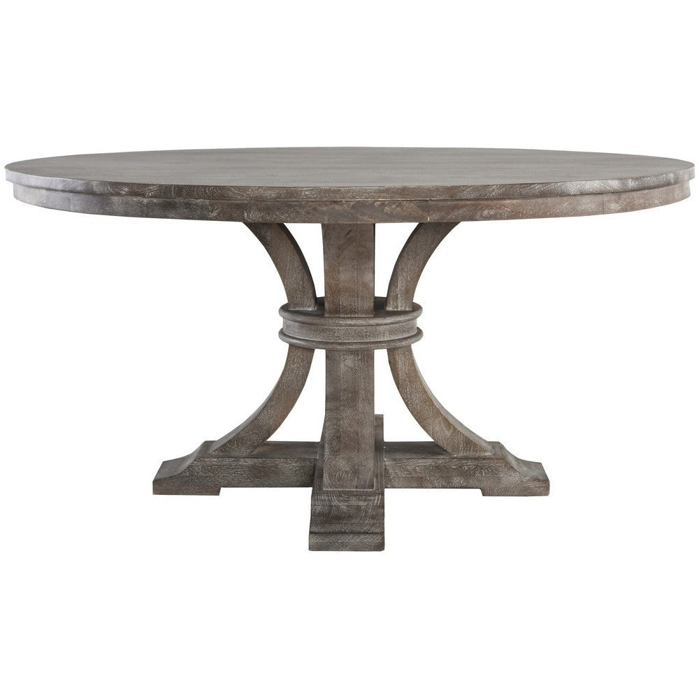 60 Inch Classic Round Wood Dining Table Pedestal Handcrafted Gray Brown By Casagear Home BM284508