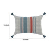 14 x 20 Modern Throw Pillow Digitally Printed Stripes Tassels Blue Red By Casagear Home BM284512