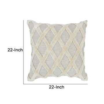 22 x 22 Modern Throw Pillow Shag Geometric Diamond Ivory Gray By Casagear Home BM284518