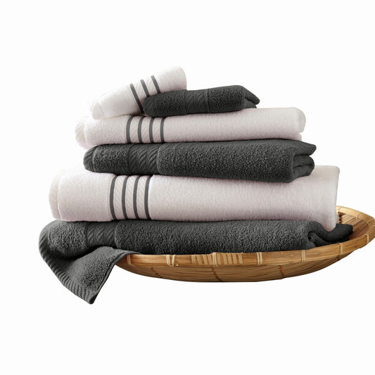 Dana 6 Piece Soft Egyptian Cotton Towel Set, Stripe Pattern, Gray White By Casagear Home