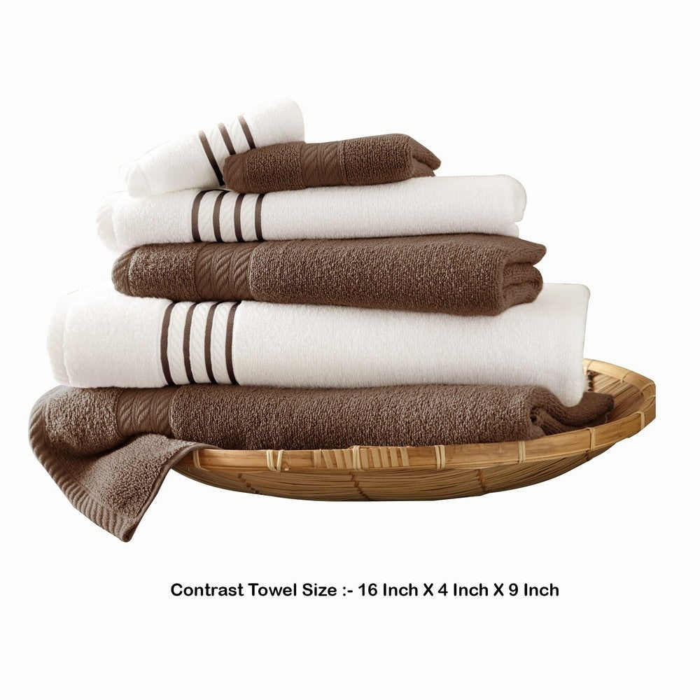 Dana 6 Piece Soft Egyptian Cotton Towel Set Striped Pattern Brown White By Casagear Home BM284583