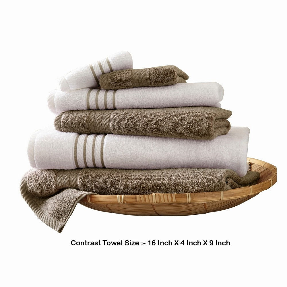 Dana 6 Piece Soft Egyptian Cotton Towel Set Striped Pattern Taupe White By Casagear Home BM284585