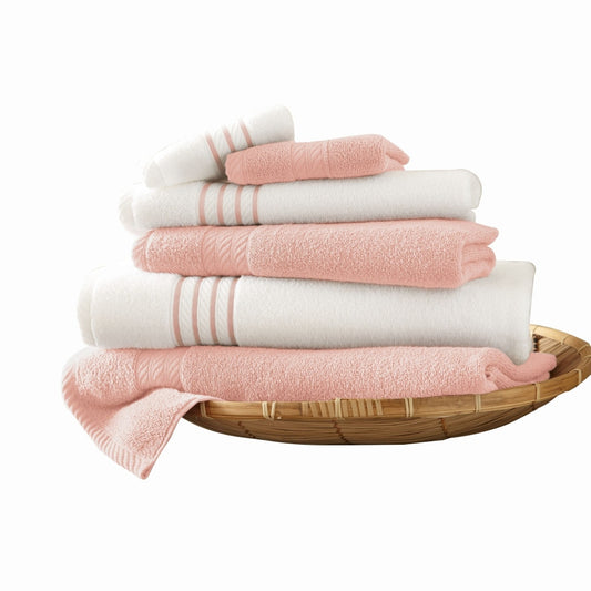 Dana 6 Piece Soft Egyptian Cotton Towel Set, Striped Pattern, Pink, White By Casagear Home