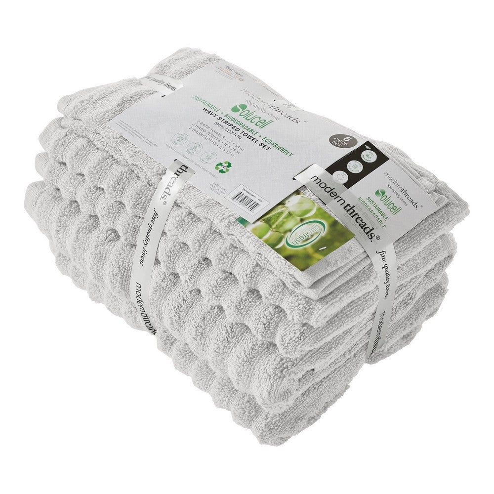 Cora 6 Piece Soft Egyptian Cotton Towel Set Classic Textured Design White By Casagear Home BM284589