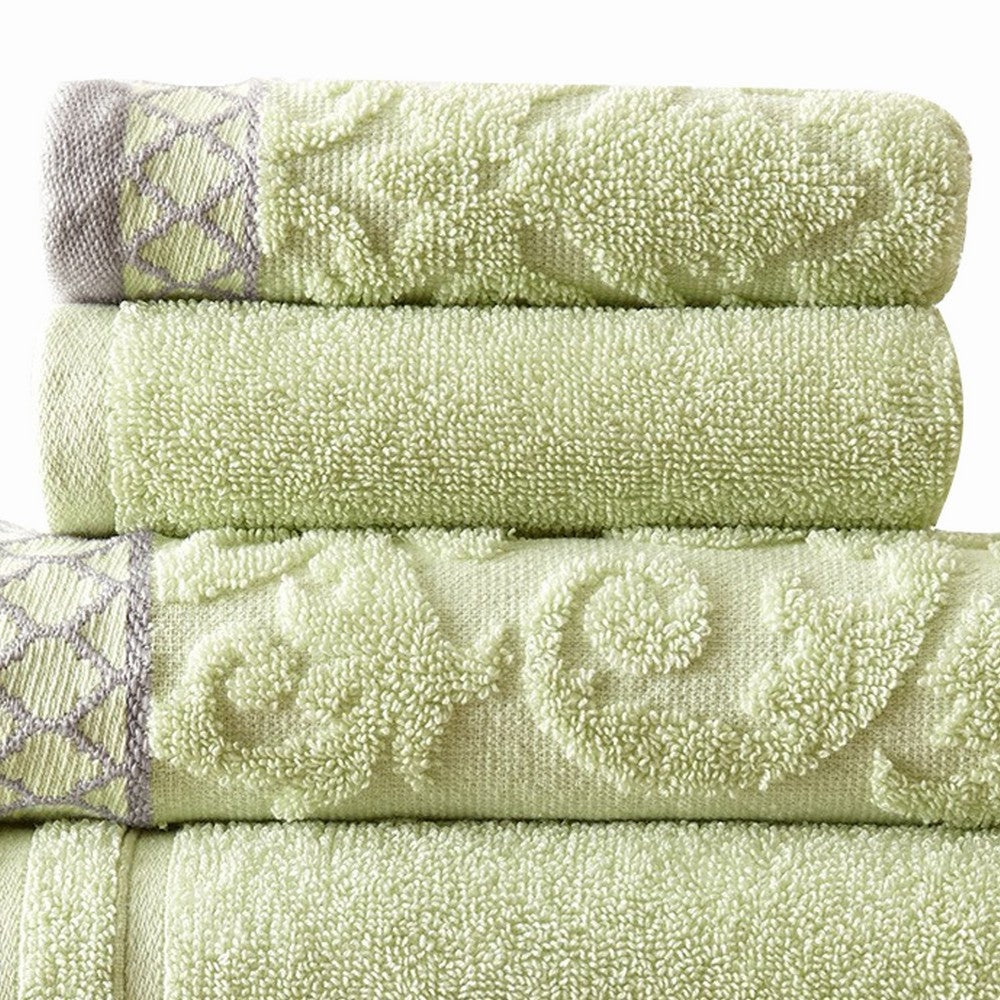 Noa 6 Piece Soft Egyptian Cotton Towel Set Solid Damask Trim Green By Casagear Home BM284598