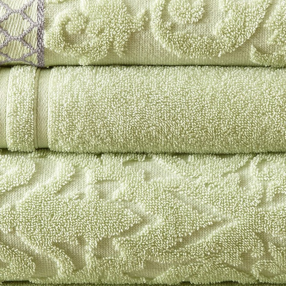 Noa 6 Piece Soft Egyptian Cotton Towel Set Solid Damask Trim Green By Casagear Home BM284598