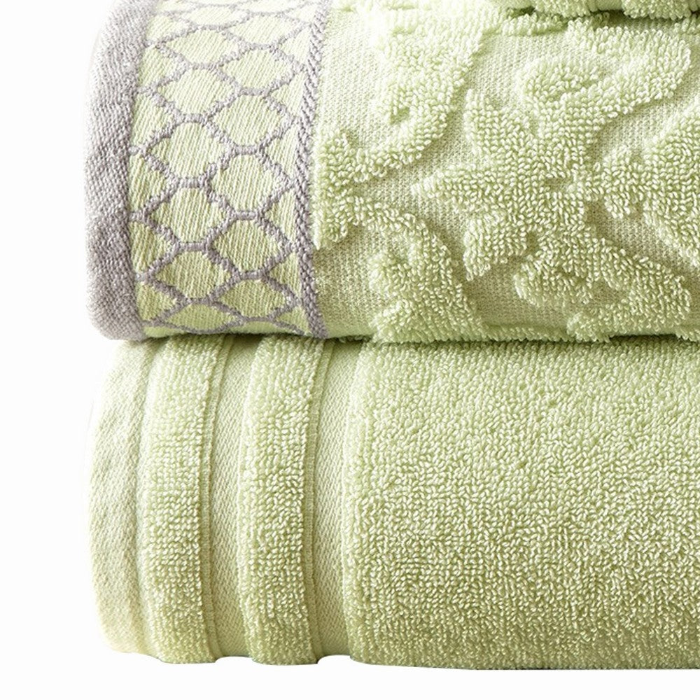 Noa 6 Piece Soft Egyptian Cotton Towel Set Solid Damask Trim Green By Casagear Home BM284598