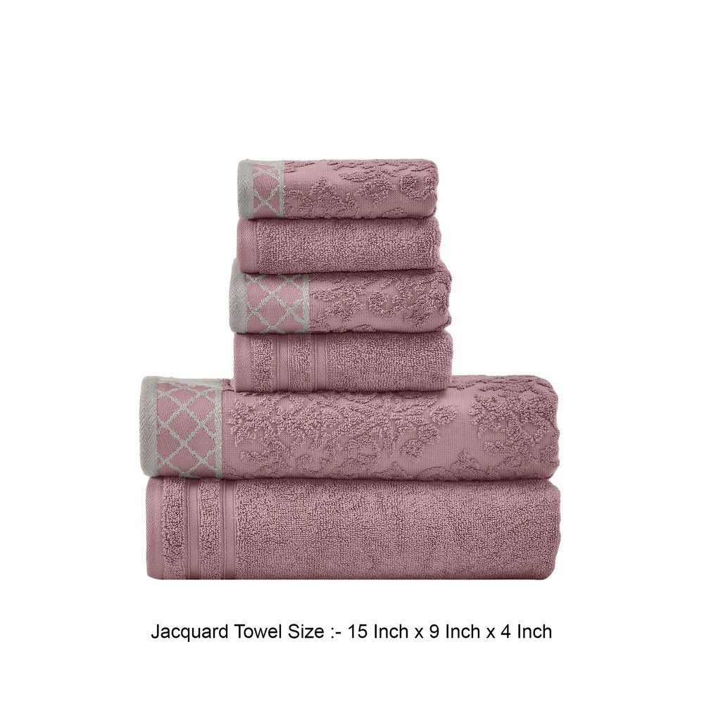 Noa 6 Piece Soft Egyptian Cotton Towel Set Solid Damask Pattern Purple By Casagear Home BM284601