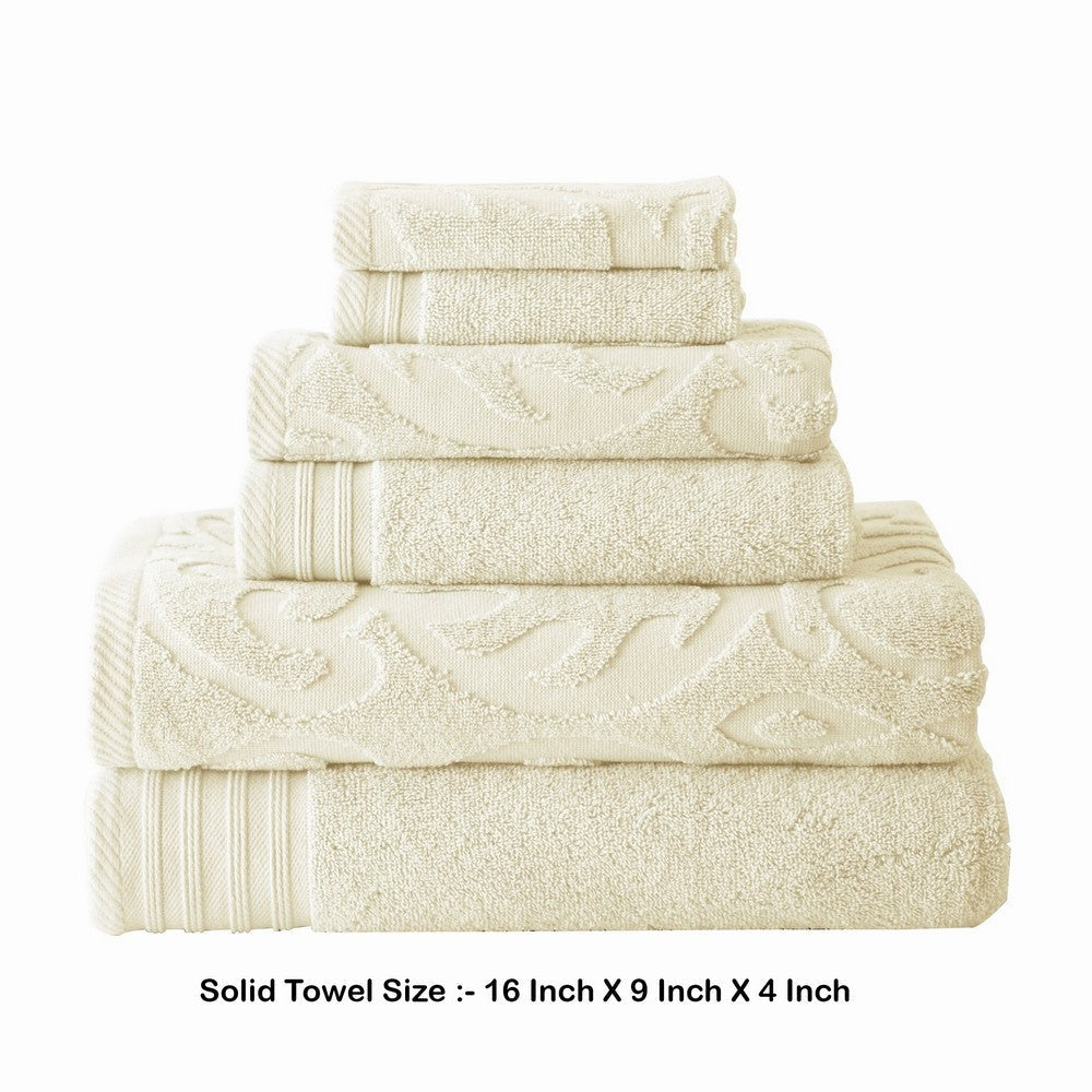 Oya 6 Piece Soft Egyptian Cotton Towel Set Solid Medallion Pattern Ivory By Casagear Home BM284603