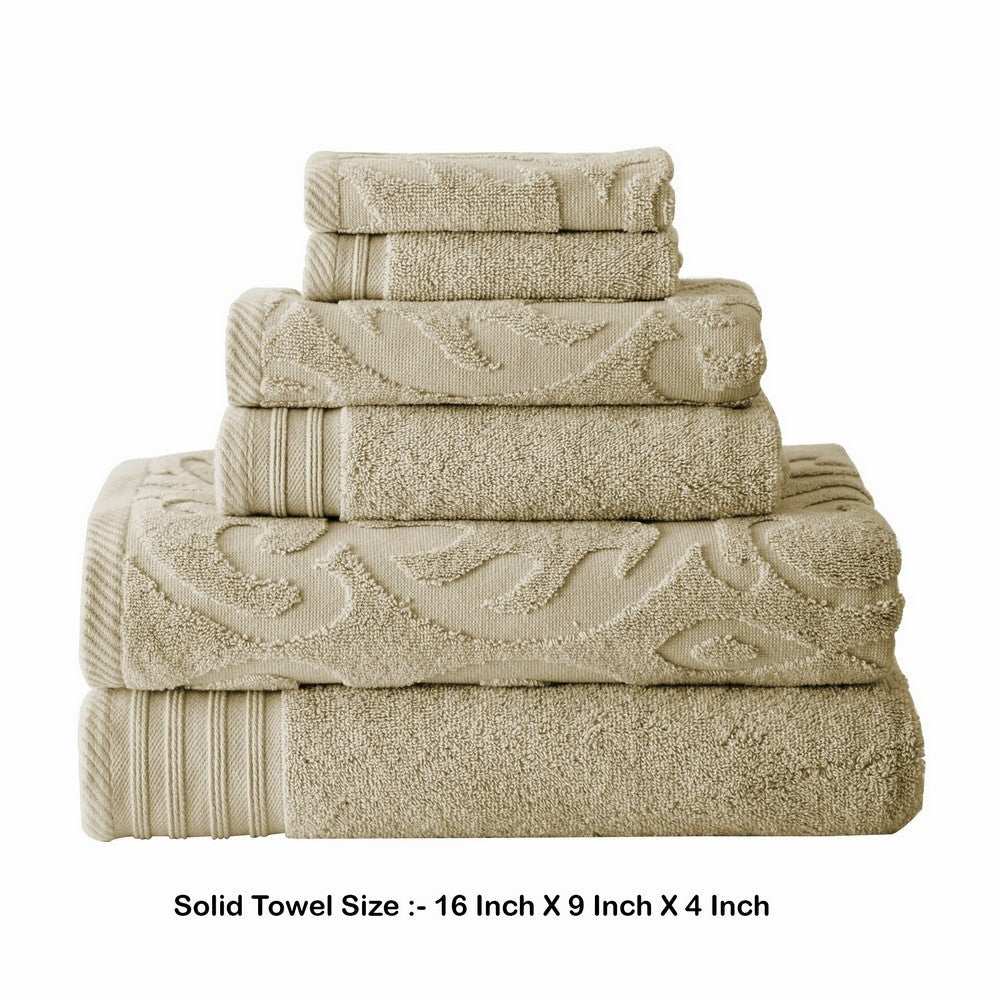 Oya 6 Piece Soft Egyptian Cotton Towel Set Solid Medallion Pattern Beige By Casagear Home BM284606