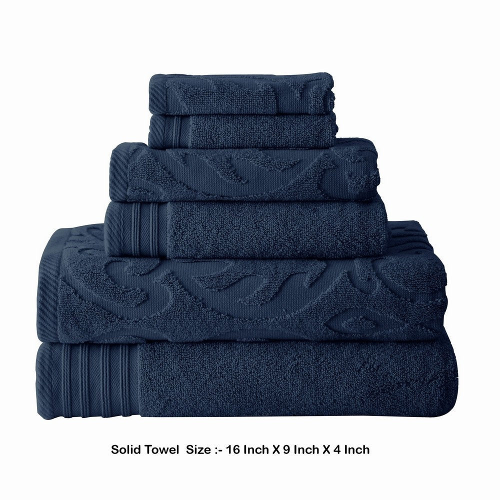 Oya 6 Piece Soft Egyptian Cotton Towel Set Medallion Pattern Navy Blue By Casagear Home BM284607