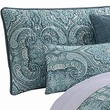 Joe 6 Piece Queen Microfiber Quilt Set Medallion Design Reversible Blue By Casagear Home BM284612