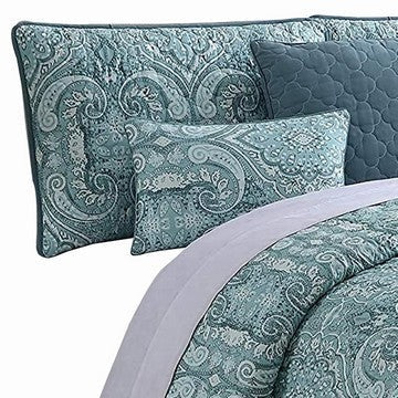 Joe 6 Piece King Microfiber Quilt Set Medallion Design Reversible Blue By Casagear Home BM284613