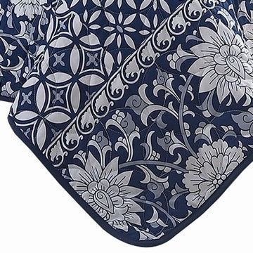 Ann 6 Piece Queen Size Polyester Quilt Set Flowers Reversible Navy Blue By Casagear Home BM284614