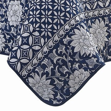 Ann 6 Piece King Size Polyester Quilt Set Flowers Reversible Navy Blue By Casagear Home BM284615