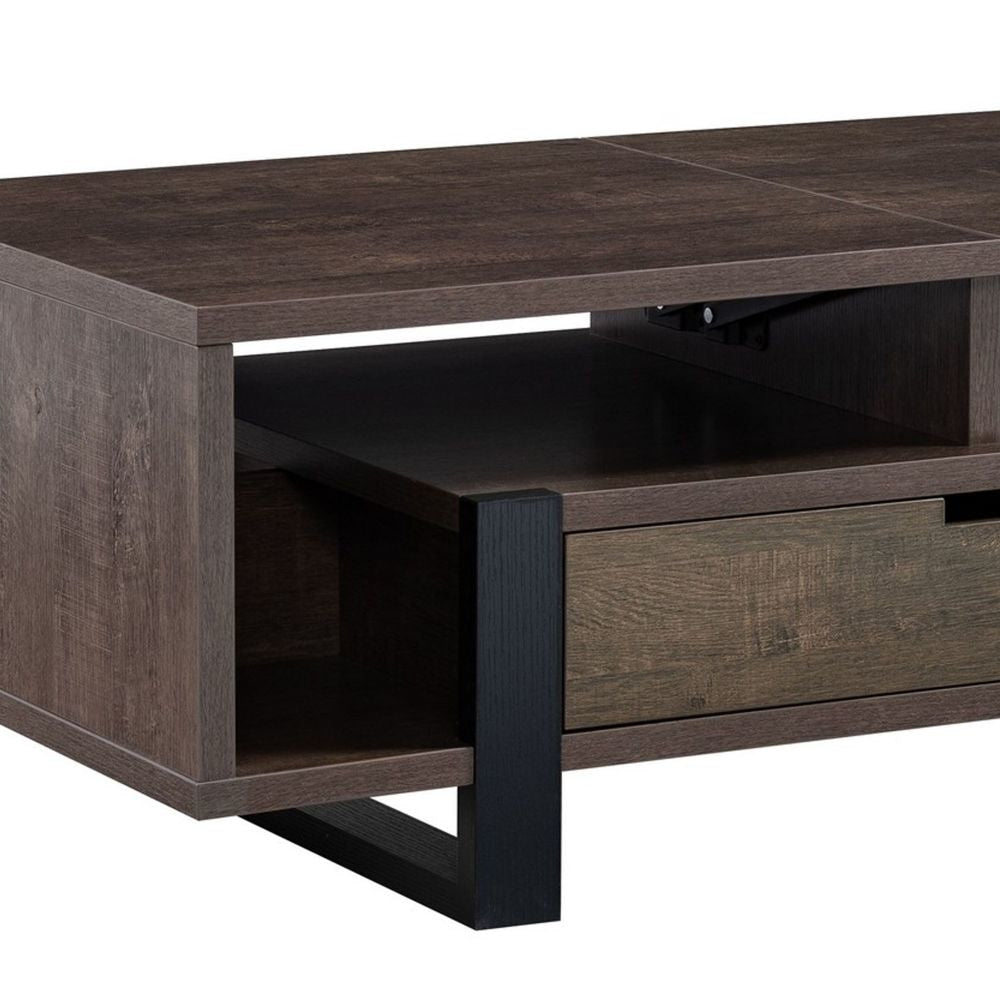 47 Inch Modern Coffee Table 1 Drawer 4 Shelves Half Lift Top Brown By Casagear Home BM284685