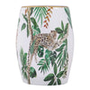 18 Inch Ceramic Accent Table Drum Shape Tropical Print White Green By Casagear Home BM284698