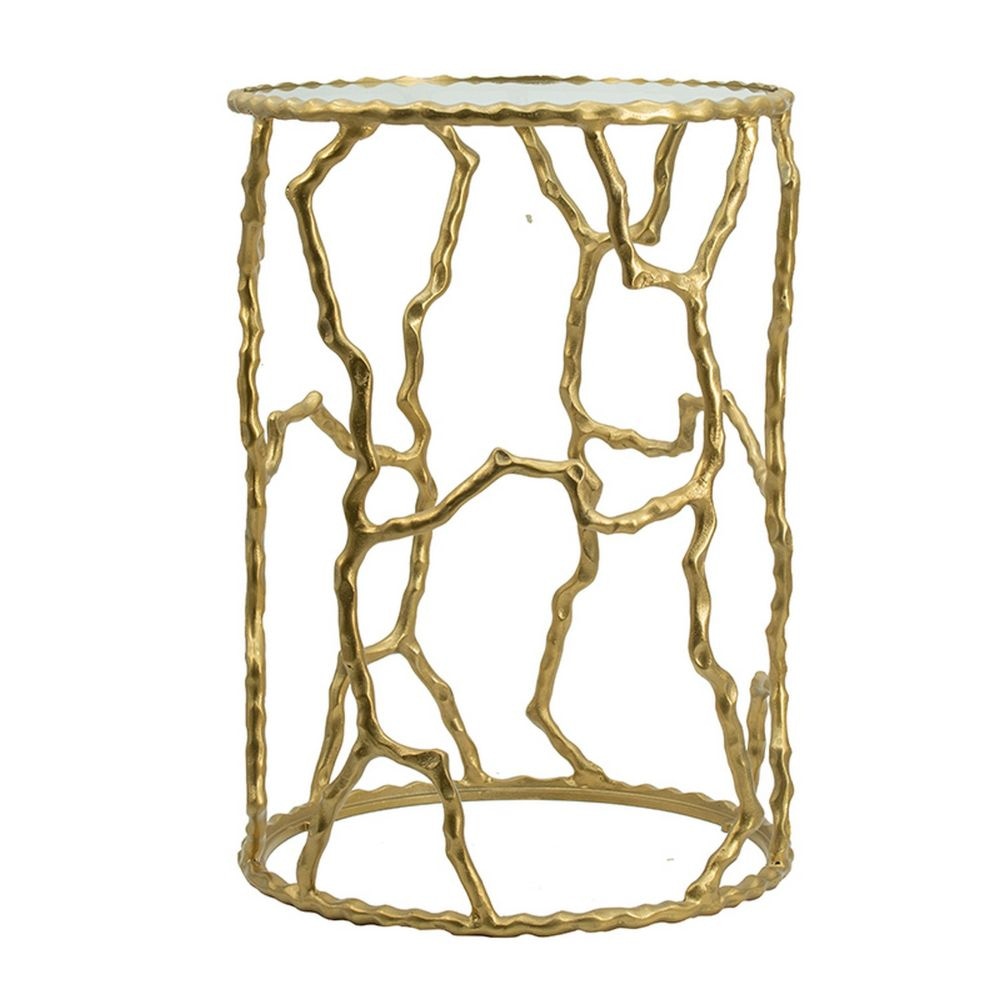 24 Inch Round Accent Table Intricate Metal Twig Inspired Open Frame Gold By Casagear Home BM284699