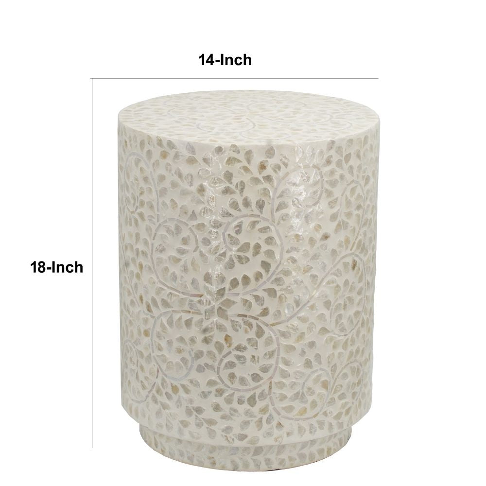 18 Inch Luxury Accent Table Stool Foliage Star Pattern Champagne White By Casagear Home BM284705