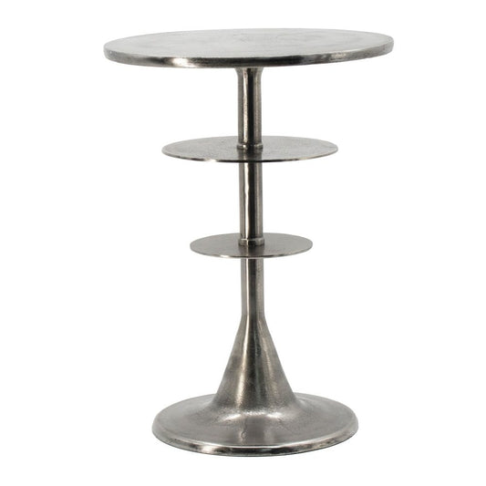 Aja 22 Inch Aluminum Accent Table, Rounded Top, Teardrop Base, Silver By Casagear Home