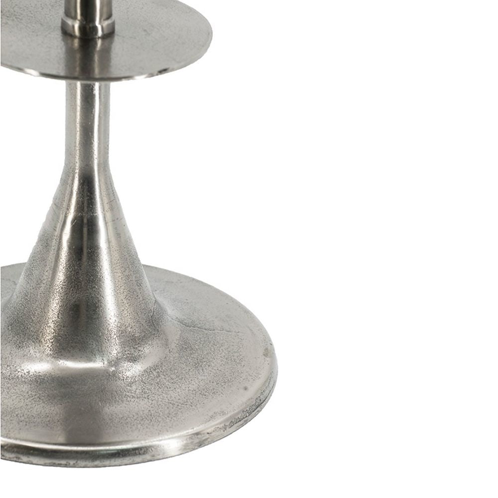 Aja 22 Inch Aluminum Accent Table Rounded Top Teardrop Base Silver By Casagear Home BM284709