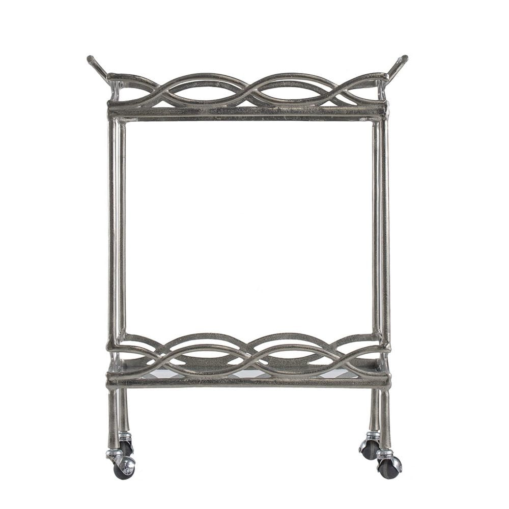 30 Inch Aluminum Bar Cart 2 Tier Glass Shelves Dynamic Accents Silver By Casagear Home BM284713