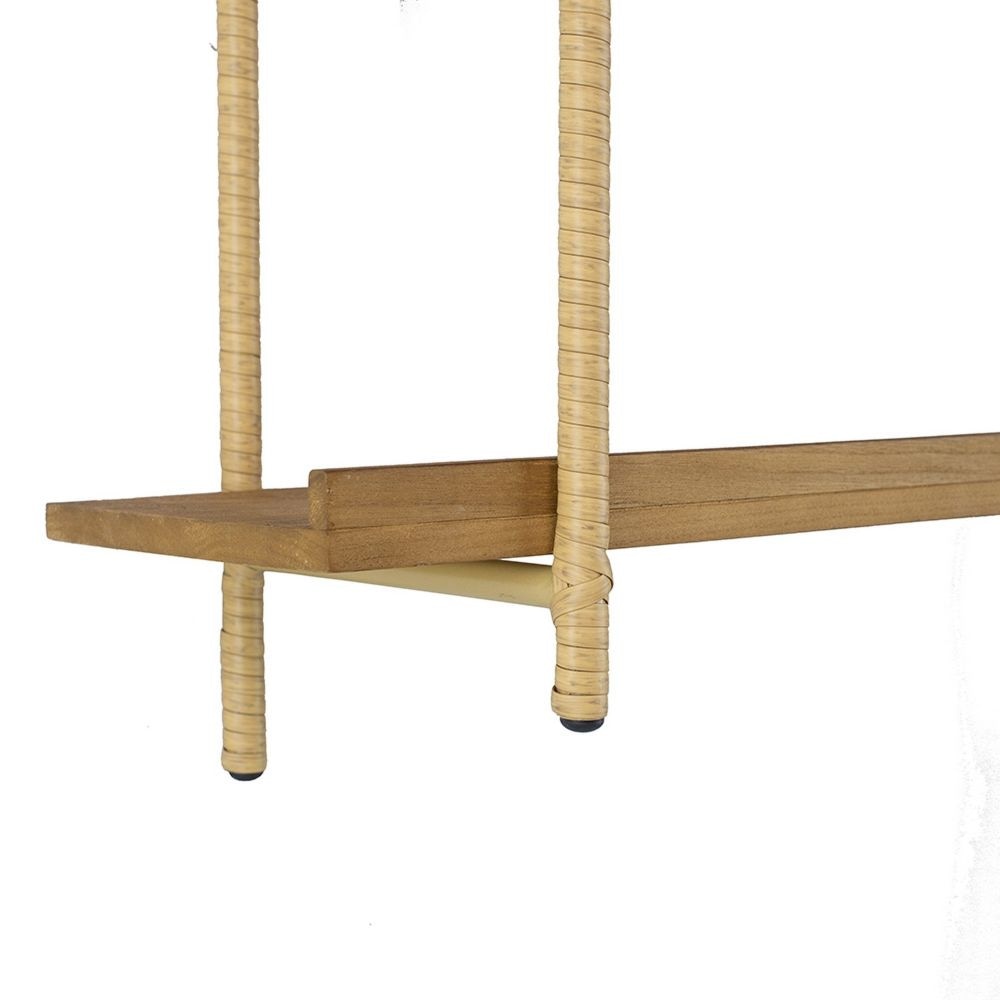 36 Inch Modern Wood Two Tier Shelf Rattan Braiding Brown Gold By Casagear Home BM284742