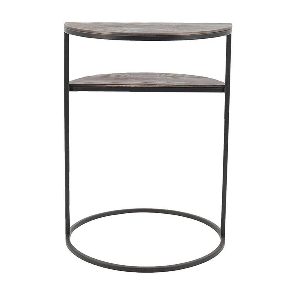 22 Inch Modern Metal Round Accent Table 2 Half Circle Shelves Wood Brown By Casagear Home BM284755