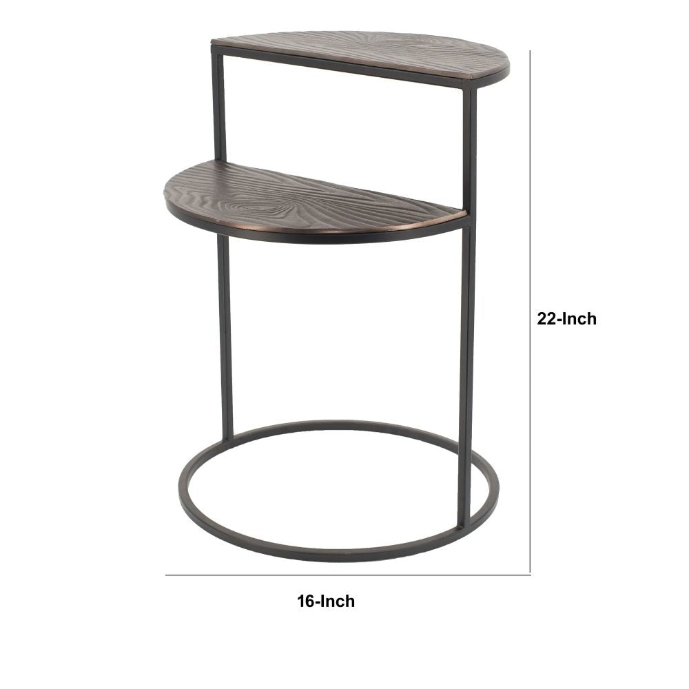 22 Inch Modern Metal Round Accent Table 2 Half Circle Shelves Wood Brown By Casagear Home BM284755