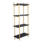 44 Inch Modern Wood Four Tier Shelf, Natural Rattan Braiding, Gold, Black By Casagear Home