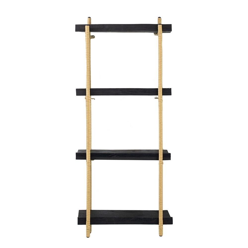 44 Inch Modern Wood Four Tier Shelf Natural Rattan Braiding Gold Black By Casagear Home BM284767