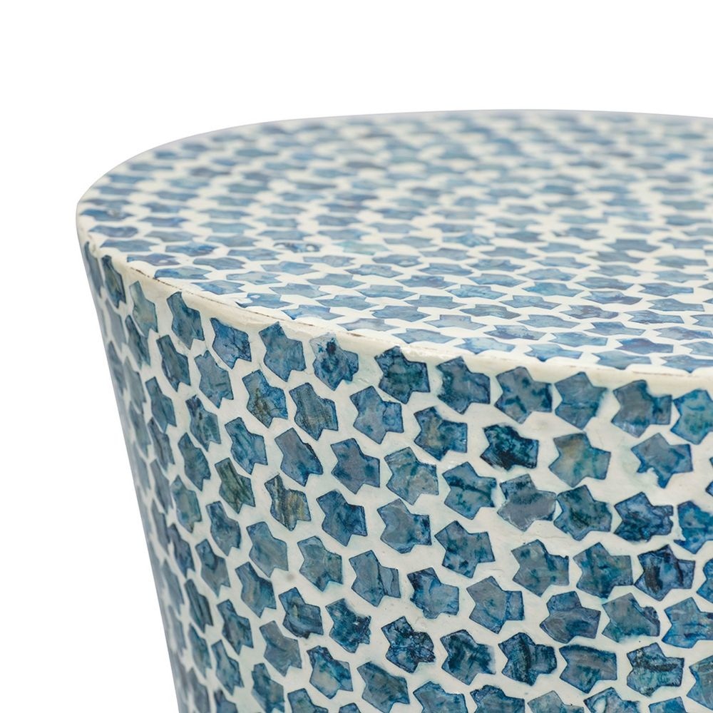 Ivy 20 Inch Luxury Accent Table Stool Mosaic Tile Pattern White Blue By Casagear Home BM284768