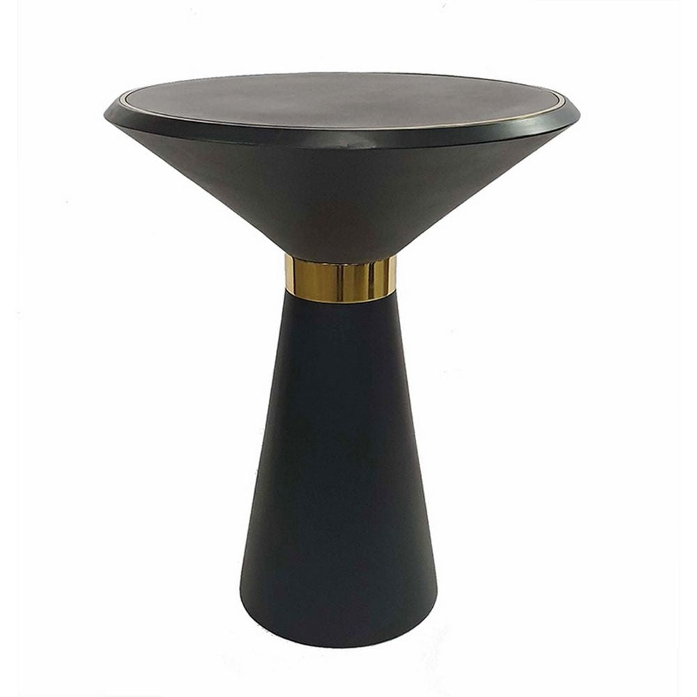 22 Inch Round Mango Wood Side Table Smooth Brass Accents Black Finish By Casagear Home BM284779