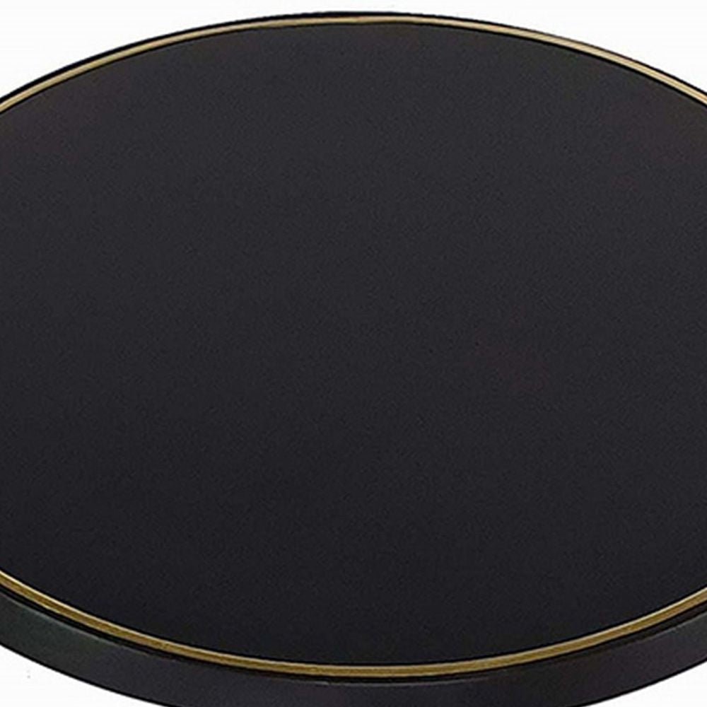 22 Inch Round Mango Wood Side Table Smooth Brass Accents Black Finish By Casagear Home BM284779