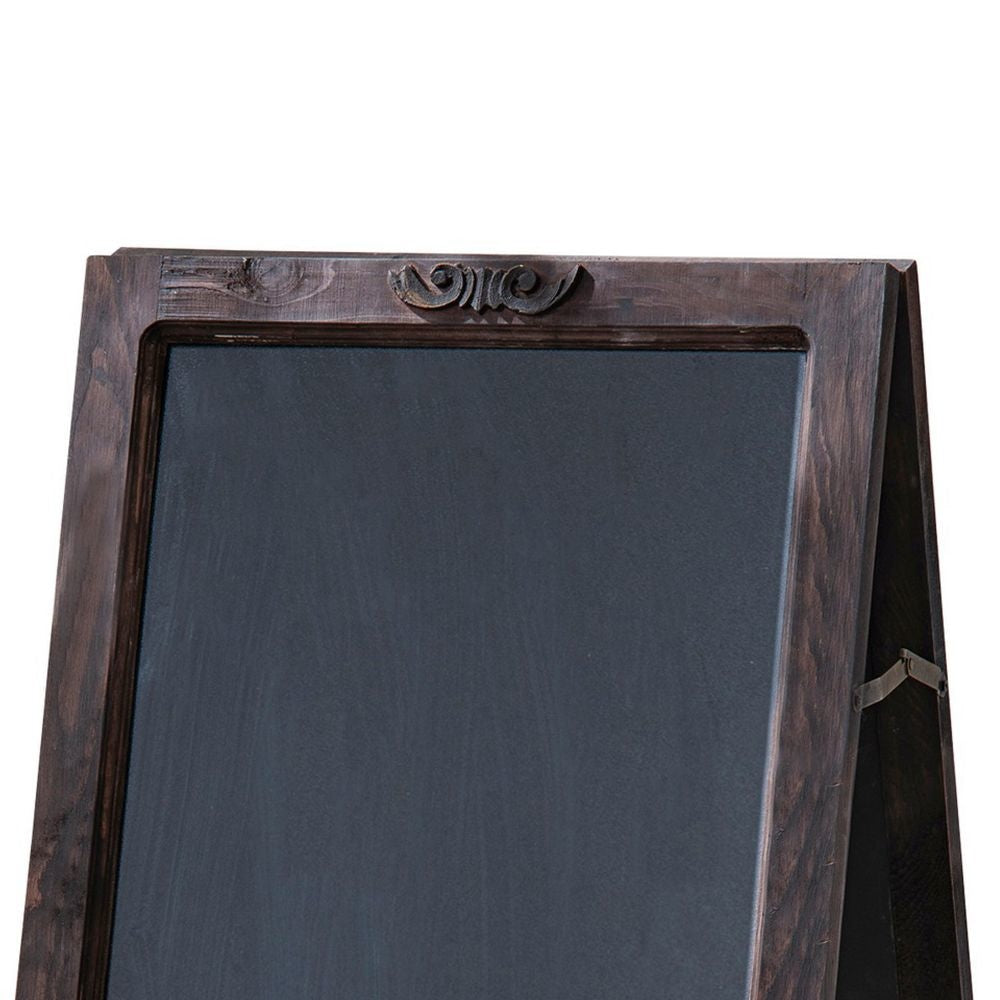 25 Inch Classic Wood Blackboard Stand Dual Framed Carved Details Brown By Casagear Home BM284797