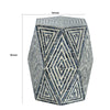 18 Inch Accent Table Stool Hexagonal Design Diamond Pattern Blue White By Casagear Home BM284799