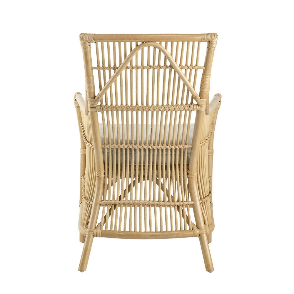 23 Inch Rattan Dining Armchair White Fabric Padded Seat Natural Brown By Casagear Home BM284802