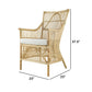 23 Inch Rattan Dining Armchair White Fabric Padded Seat Natural Brown By Casagear Home BM284802