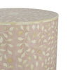 20 Inch Round Side End Table Filigree Bone Inlay Wood Pale Pink White By Casagear Home BM284807