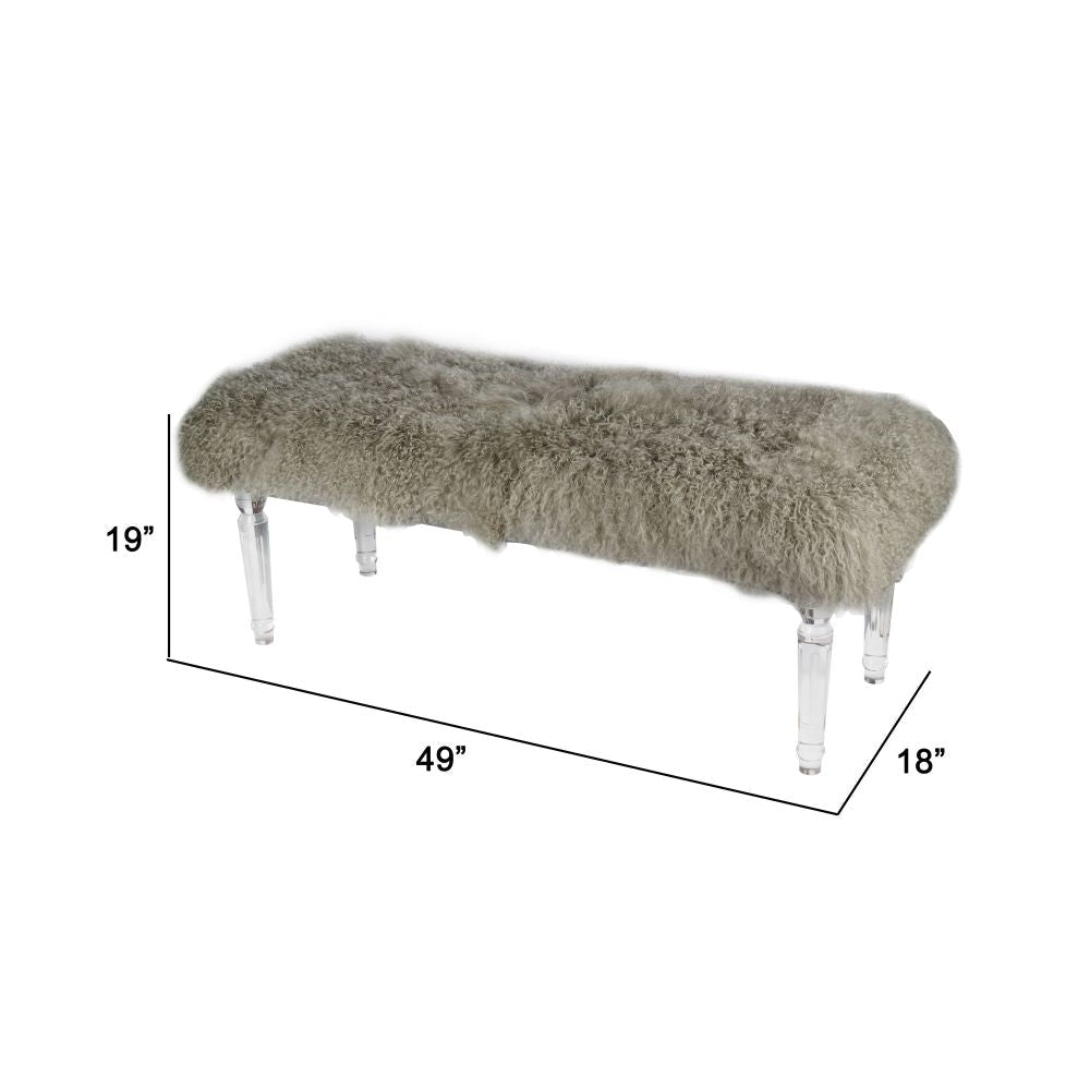 49 Inch Accent Bench Faux Fur Seat Clear Acrylic Legs Smooth Rich Brown By Casagear Home BM284929