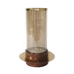 11 Inch Glass Hurricane Candle Holder Acacia Wood Small Gold FInish By Casagear Home BM284962