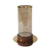 11 Inch Glass Hurricane Candle Holder, Acacia Wood, Small, Gold FInish By Casagear Home