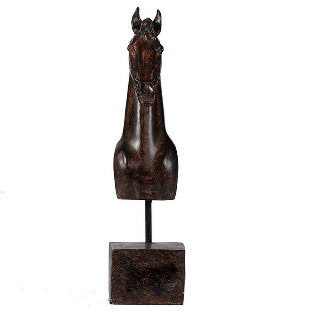 Don 11 Inch Horse Bust Statuette Tabletop Accent Decor Brown Resin Metal By Casagear Home BM284973