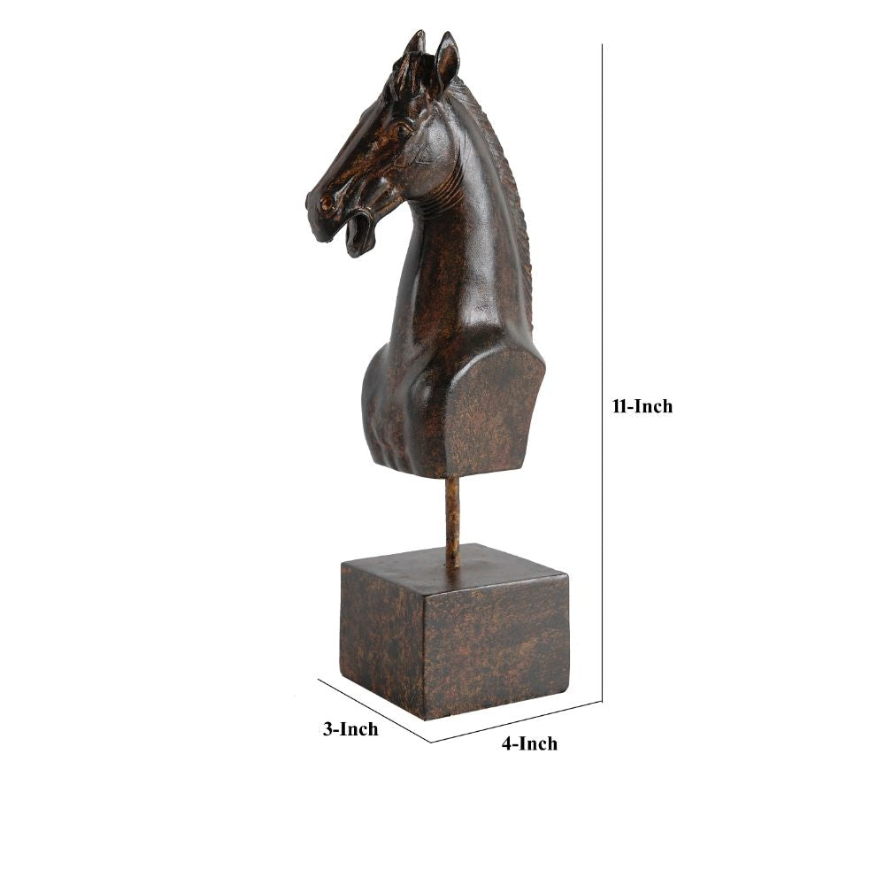 Don 11 Inch Horse Bust Statuette Tabletop Accent Decor Brown Resin Metal By Casagear Home BM284973