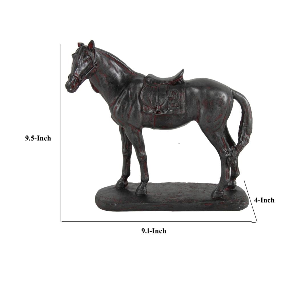 Don 10 Inch Horse Figurine Sculpture Handmade Table Accent Brown Polyresin By Casagear Home BM284974