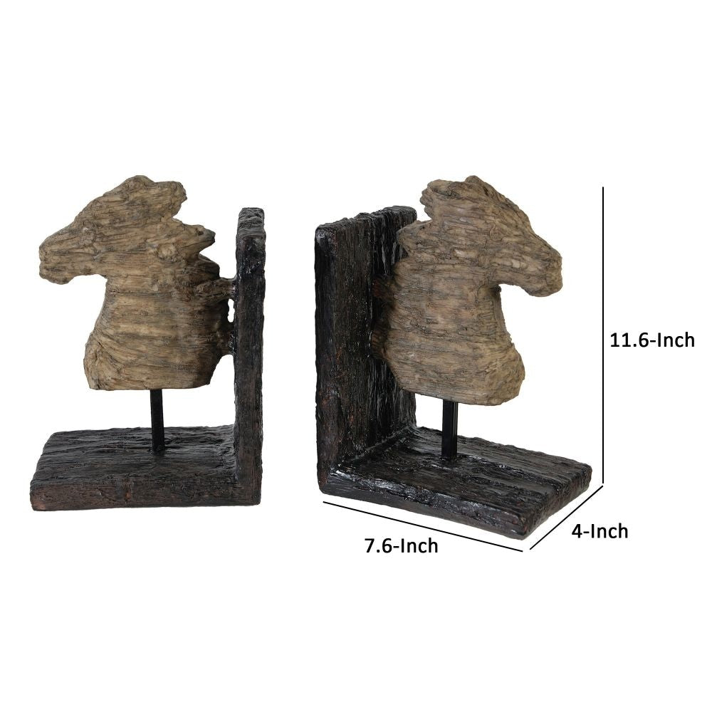 Ari Set of 2 Classic Bookends Horse Bust Polyresin Metal Brown Black By Casagear Home BM284982